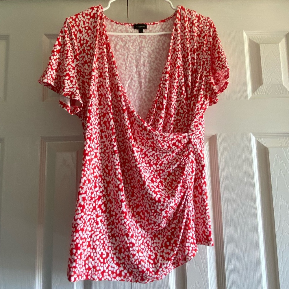 Red Print Wrap Top